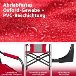 Campingstuhl mit Seitentisch & Kühltasche & Aufbewahrungstasche Klappbarer Angelstuhl Rot