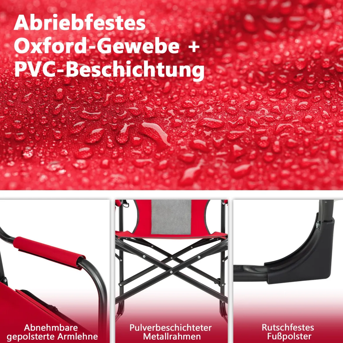 Campingstuhl mit Seitentisch & Kühltasche & Aufbewahrungstasche Klappbarer Angelstuhl Rot
