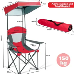 Campingstuhl mit Sonnendach Outdoor-Stuhl Klappstühle mit Sonnenschirm 90 x 72 x 150 cm Rot