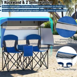 Campingstuhl mit Verstellbarem Sonnenschutz Klappstuhl mit Kühltasche & Becherhalter Marineblau