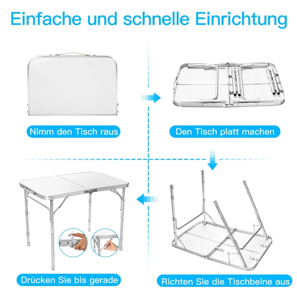 Campingtisch Falttisch Aluminium-Klapptisch mit 3 einstellbaren Positionen Weiß