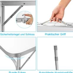 Campingtisch Falttisch Aluminium-Klapptisch mit 3 einstellbaren Positionen Weiß