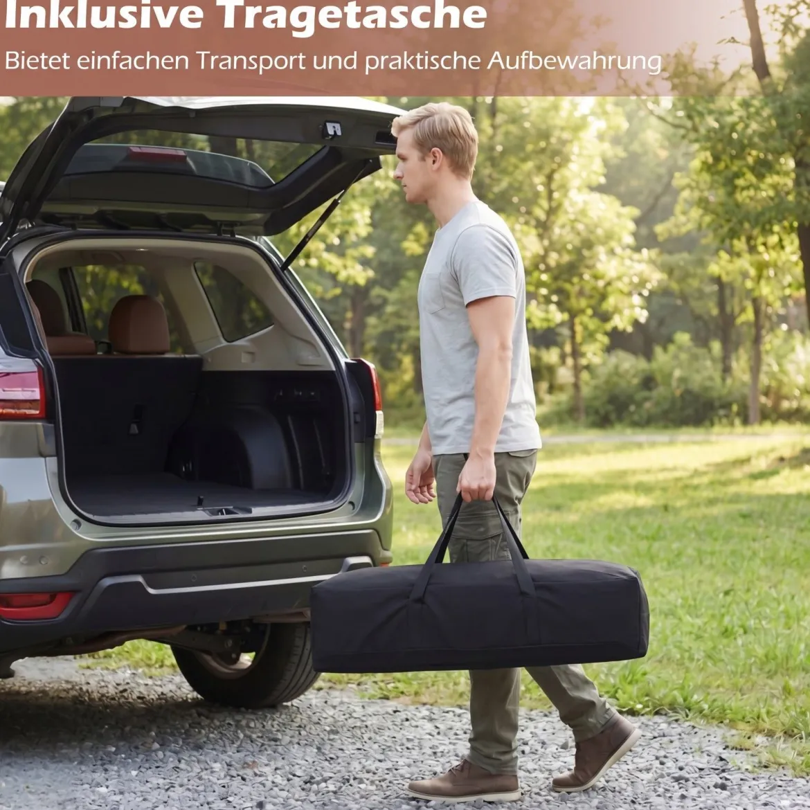 Campingtisch Klappbar Picknicktisch aus Holz mit Aufrollbarer Tischplatte Tragbarer Klapptisch Kaffee/Natur