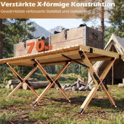 Campingtisch Klappbar Picknicktisch aus Holz mit Aufrollbarer Tischplatte Tragbarer Klapptisch Kaffee/Natur