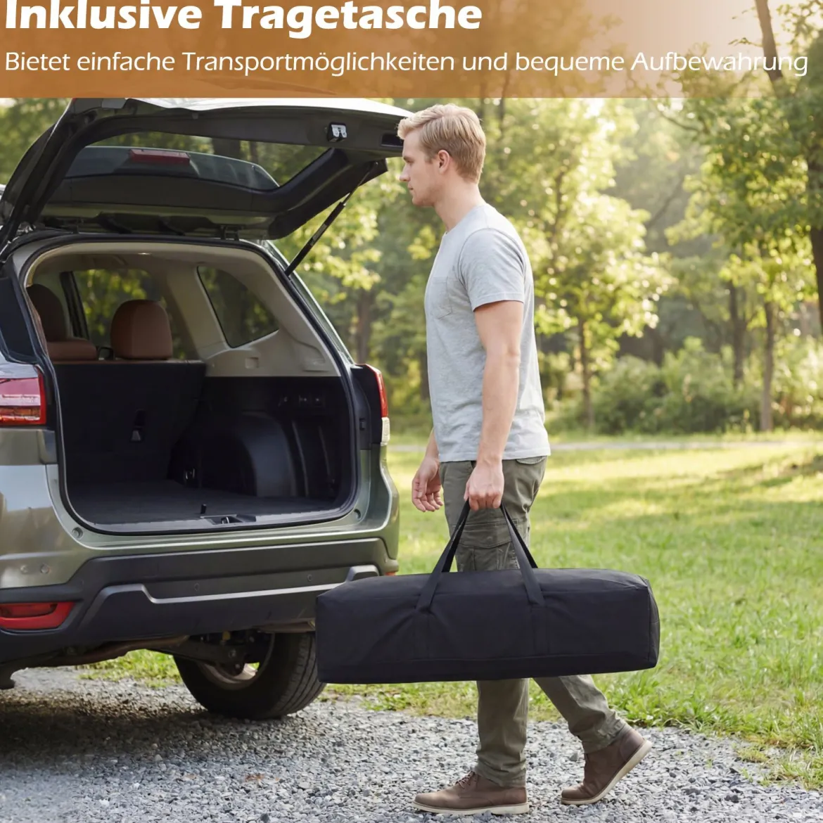 Campingtisch Klappbar Picknicktisch aus Holz mit Aufrollbarer Tischplatte Tragbarer Klapptisch Kaffee/Natur