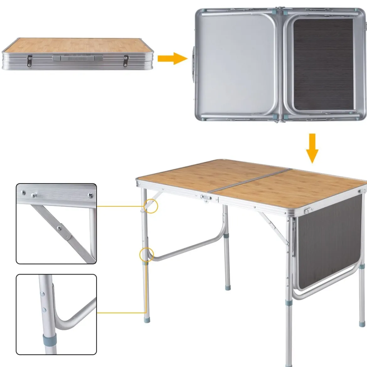 Campingtisch Klapptisch Gartentisch Koffertisch mit Seitenablage und Tragegriff 90 x 60cm