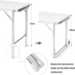 Campingtisch mit großem Stauraum Reiseküche Klapptisch aus Alu Gartentisch Picknicktisch Campingschrank Höhenverstellbar von 53-70cm Weiß+Grau