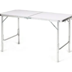 Campingtisch mit großem Stauraum Reiseküche Klapptisch aus Alu Gartentisch Picknicktisch Campingschrank Höhenverstellbar von 53-70cm Weiß+Grau