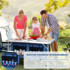 Campingtisch mit Großem Stauraum Reiseküche Alu Klapptisch Gartentisch Dunkelblau