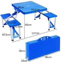 Campingtisch mit 4 Stühlen Falttisch Gartentisch klappbare Sitzgruppe Camping Klappgarnitur 137x84x66cm Blau