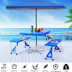 Campingtisch mit 4 Stühlen Falttisch Gartentisch klappbare Sitzgruppe Camping Klappgarnitur 137x84x66cm Blau