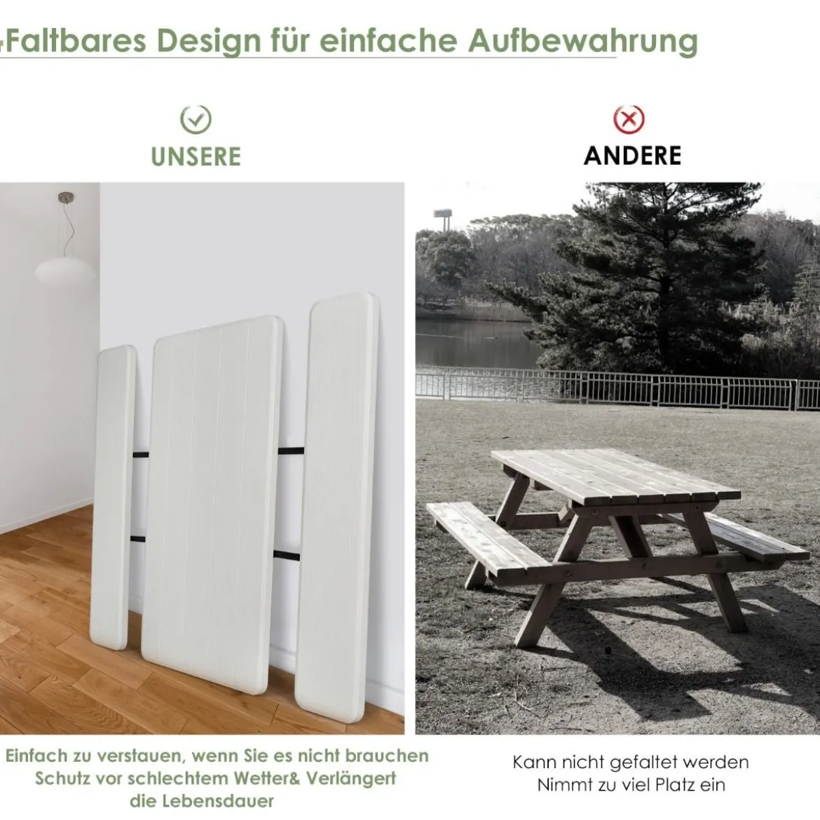 Campingtisch-Set Klappbarer Picknicktisch mit Bänken Weiß