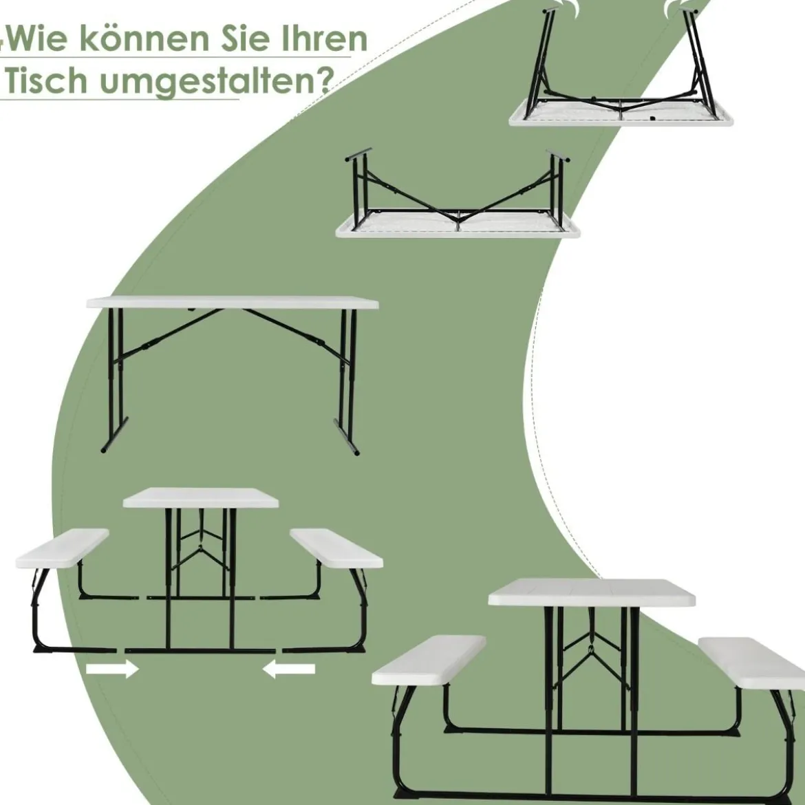 Campingtisch-Set Klappbarer Picknicktisch mit Bänken Weiß