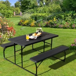 Campingtisch-Set Klappbarer Picknicktisch mit Bänken Schwarz