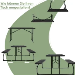 Campingtisch-Set Klappbarer Picknicktisch mit Bänken Schwarz