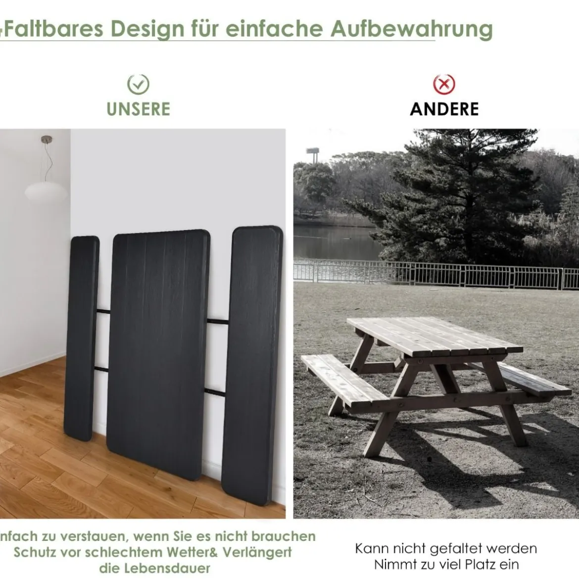 Campingtisch-Set Klappbarer Picknicktisch mit Bänken Schwarz