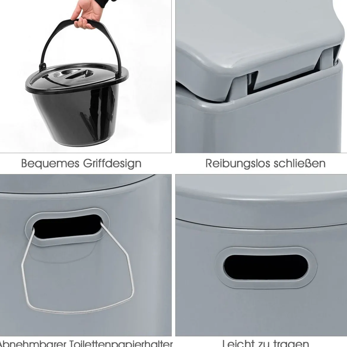 Campingtoilette tragbar Reisetoilette Mobile Toilette mit Abnehmbarem Eimereinsatz Grau