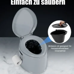Campingtoilette tragbar Reisetoilette Mobile Toilette mit Abnehmbarem Eimereinsatz Grau