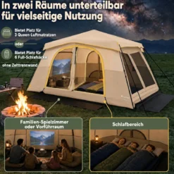 Campingzelt für 10 Personen Familienzelt mit Belüftung Regenschutz & Tragetasche 399 x 267 x 201 cm Khaki