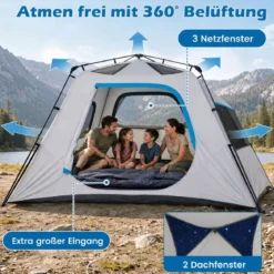 Campingzelt für 6 Personen Wasserfestes Pop Up Zelt mit 5 Fenstern & Tür 316 x 280 x 185 cm