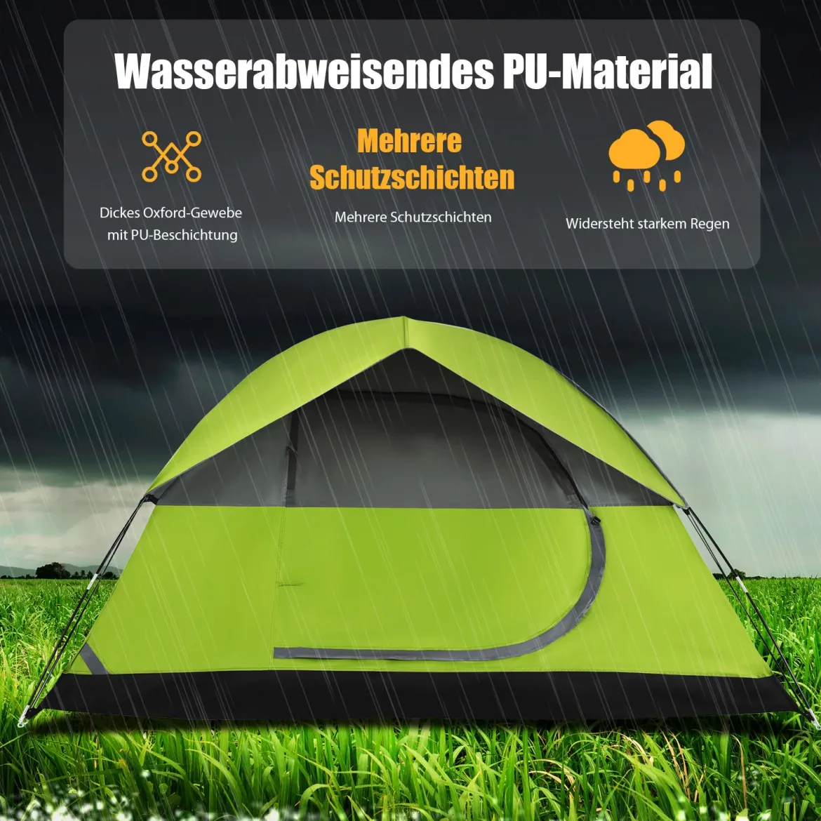 Campingzelt mit wasserabweisendem Oxford-Stoff Doppelschicht 212 x 152 x 122 cm Grün