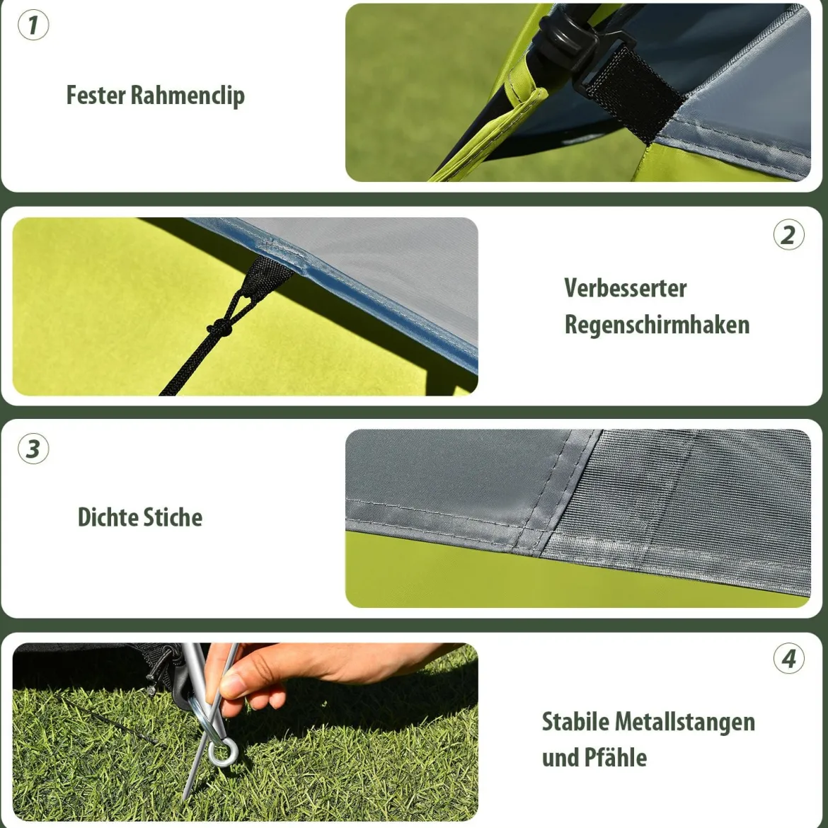 Campingzelt mit wasserabweisendem Oxford-Stoff Doppelschicht 212 x 152 x 122 cm Grün