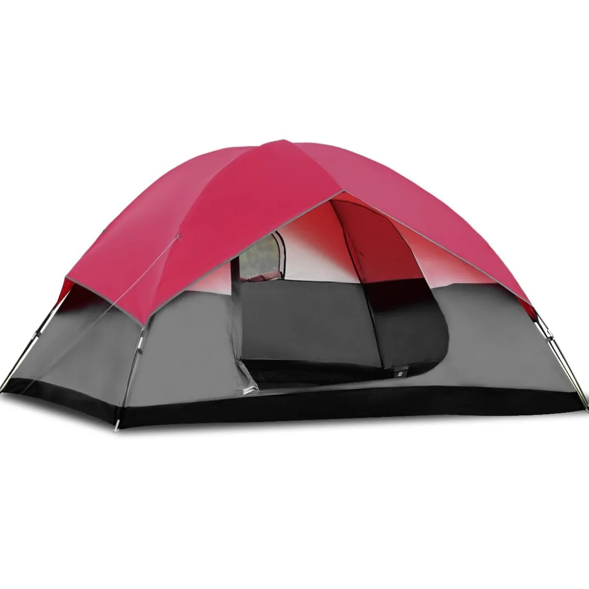 Campingzelt 5-6 Personen Kuppelzelt Wurfzelt Doppelschicht Winddichte 300x300x165cm Rot und Grau