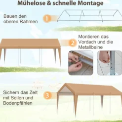 Carport Zeltgarage Tragbares Garagenzelt mit Metallrahmen 600 x 301 x 285 cm Gelb