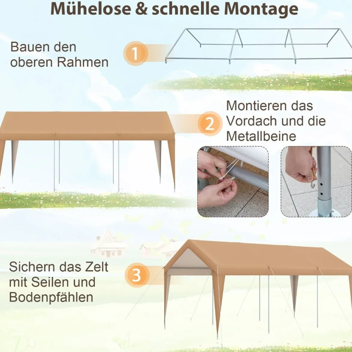 Carport Zeltgarage Tragbares Garagenzelt mit Metallrahmen 600 x 301 x 285 cm Gelb