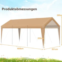 Carport Zeltgarage Tragbares Garagenzelt mit Metallrahmen 600 x 301 x 285 cm Gelb