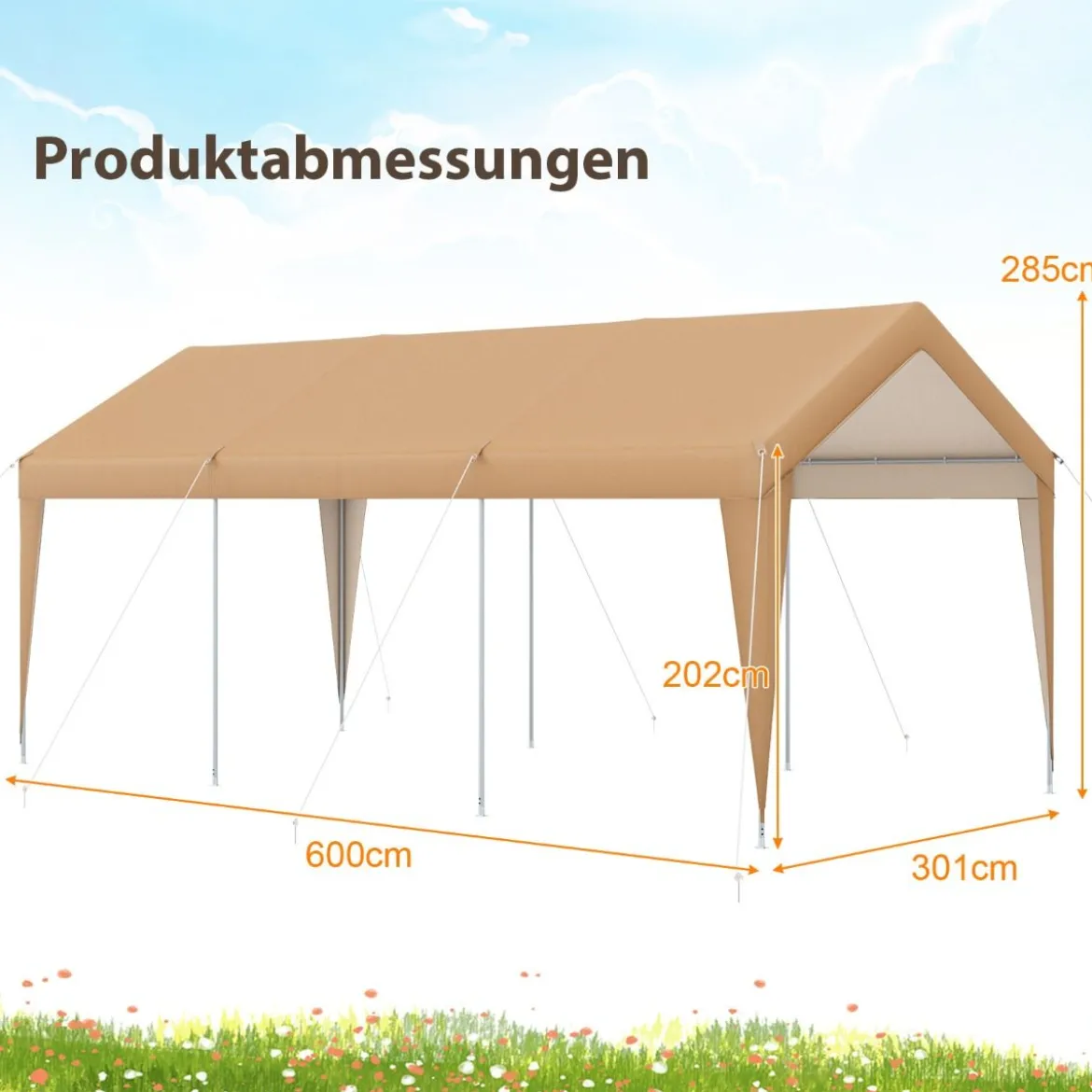Carport Zeltgarage Tragbares Garagenzelt mit Metallrahmen 600 x 301 x 285 cm Gelb