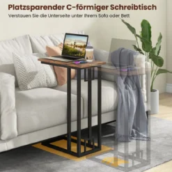 C-förmiger Beistelltisch kompakter Sofatisch für kleine Räume Kaffeetisch mit Metallrahmen 48 x 26 x 66 cm