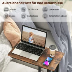 C-förmiger Beistelltisch kompakter Sofatisch für kleine Räume Kaffeetisch mit Metallrahmen 48 x 26 x 66 cm