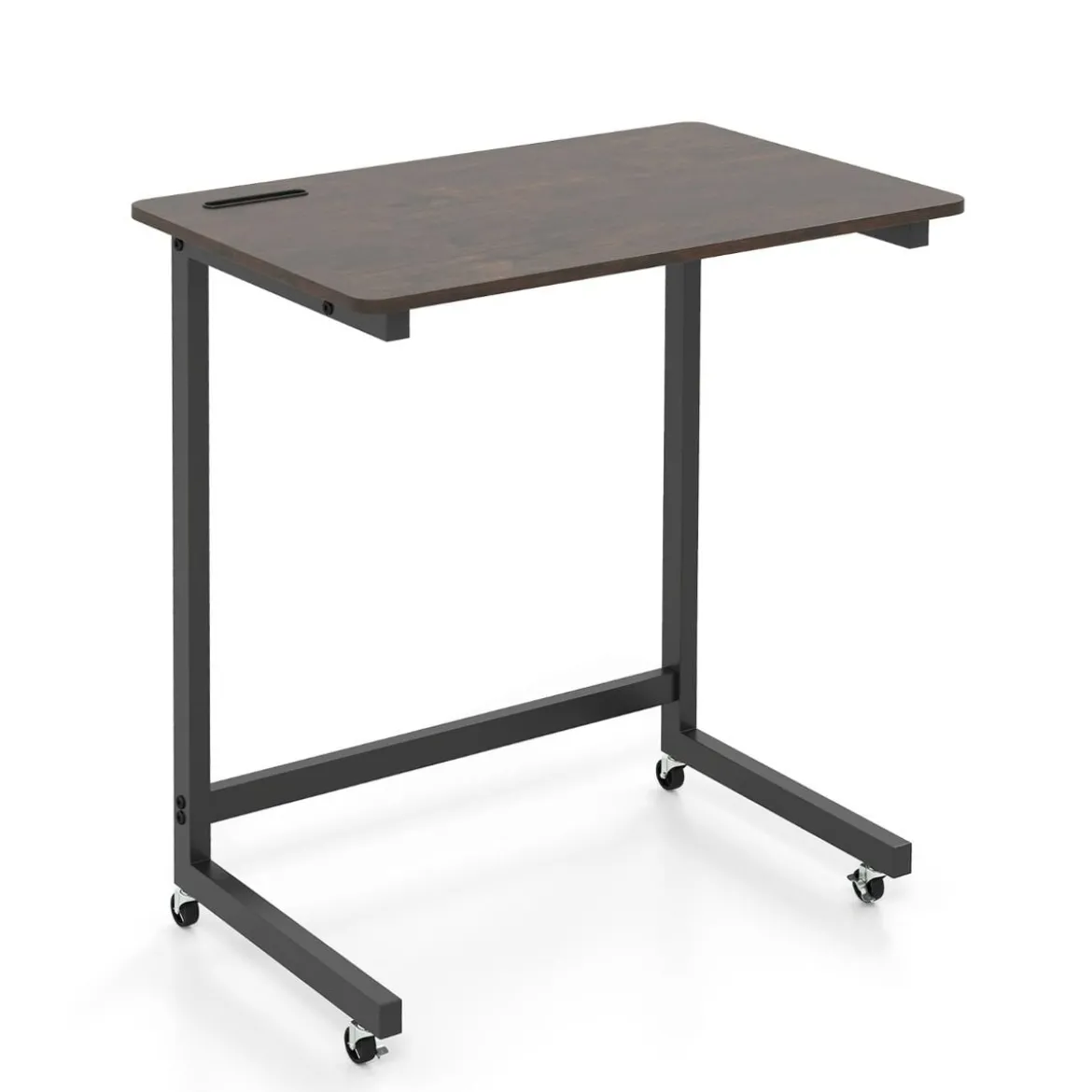 C-förmiger Beistelltisch mit Rollen & Handyhalter Mobiler Laptoptisch Platzsparender Sofatisch