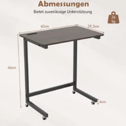 C-förmiger Beistelltisch mit Rollen & Handyhalter Mobiler Laptoptisch Platzsparender Sofatisch