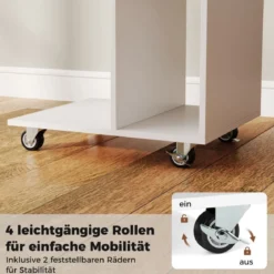 C-förmiger Beistelltisch schmaler Beistelltisch mit Ablageflächen mobiler Nachttisch für Wohnzimmer Weiß