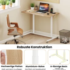 C-förmiger Schreibtsich mit Rollen 70-106 cm höhenverstellbarer ComputertischStehpult Natur