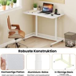 C-förmiger Schreibtsich mit Rollen 70-106 cm höhenverstellbarer ComputertischStehpult Weiß