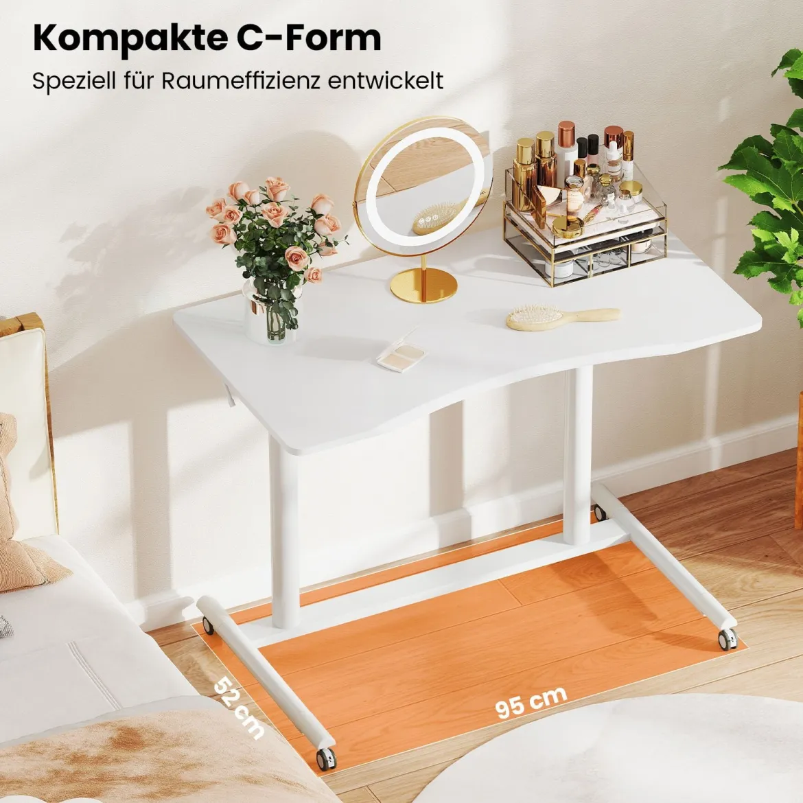 C-förmiger Schreibtsich mit Rollen 70-106 cm höhenverstellbarer ComputertischStehpult Weiß