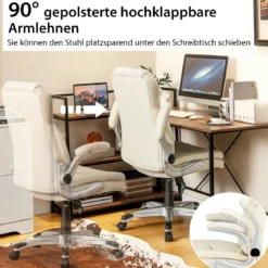 Chefsessel drehbarer Schreibtischstuhl aus Kunstleder mit Wippfunktion 72 x 72 x 108–118 cm Weiß