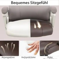 Chefsessel drehbarer Schreibtischstuhl aus Kunstleder mit Wippfunktion und verstellbarer Höhe 64 x 69 x 106–116 cm Braun