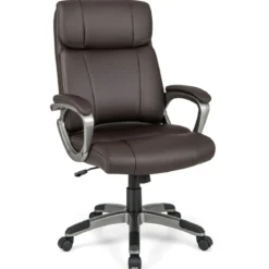 Chefsessel drehbarer Schreibtischstuhl aus Kunstleder mit Wippfunktion und verstellbarer Höhe 64 x 69 x 106–116 cm Braun