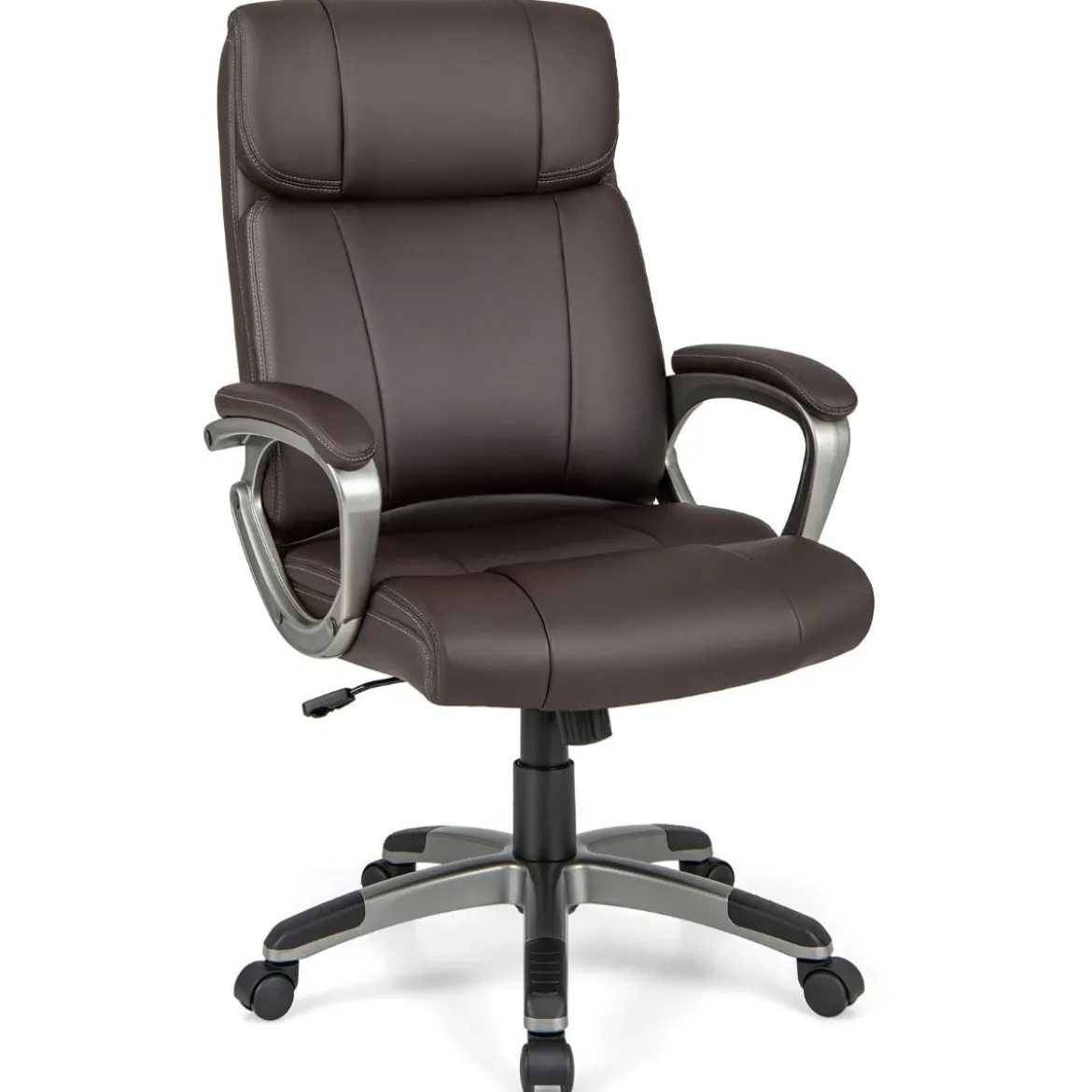 Chefsessel drehbarer Schreibtischstuhl aus Kunstleder mit Wippfunktion und verstellbarer Höhe 64 x 69 x 106–116 cm Braun