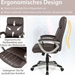Chefsessel drehbarer Schreibtischstuhl aus Kunstleder mit Wippfunktion und verstellbarer Höhe 64 x 69 x 106–116 cm Braun