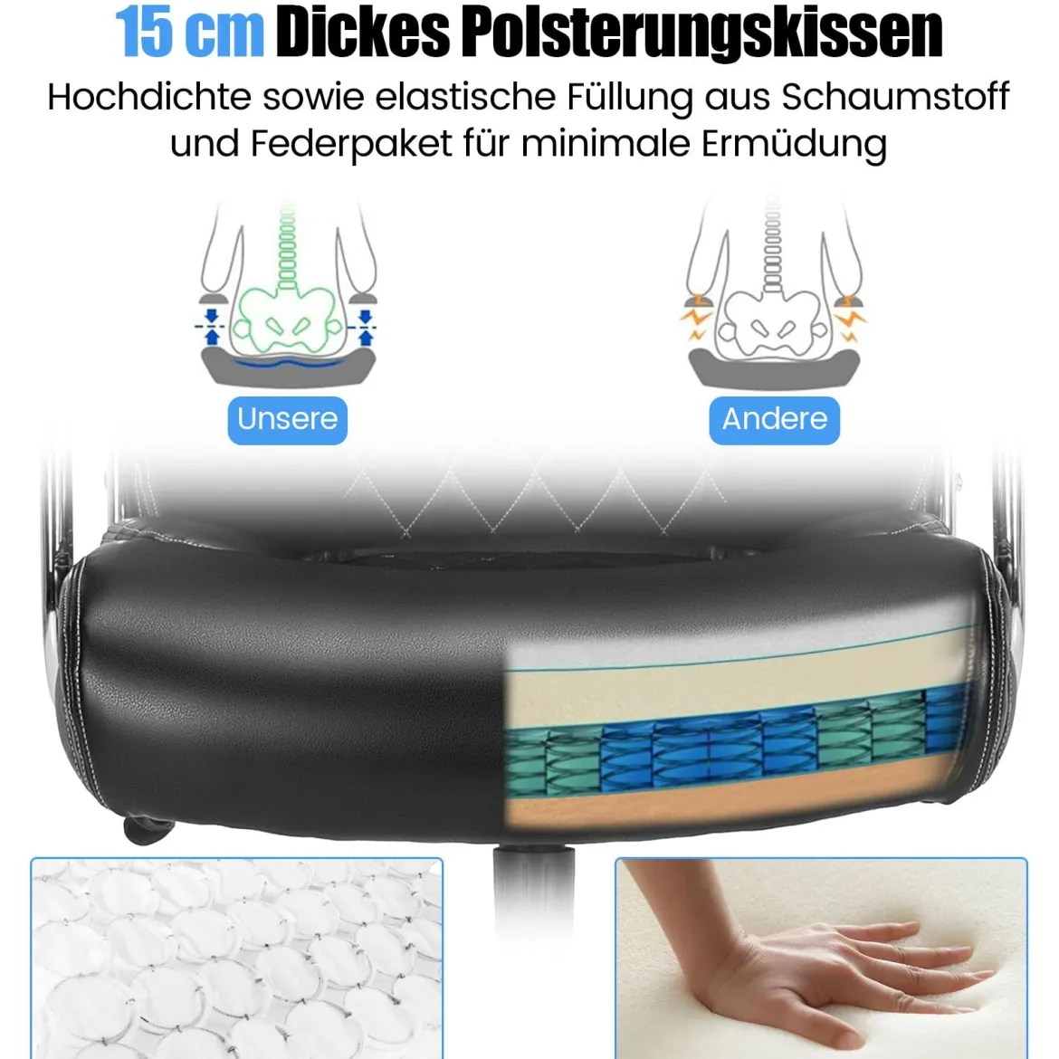 Chefsessel ergonomischer Bürostuhl bis 225 kg belastbar Schreibtischstuhl mit Wippfunktion