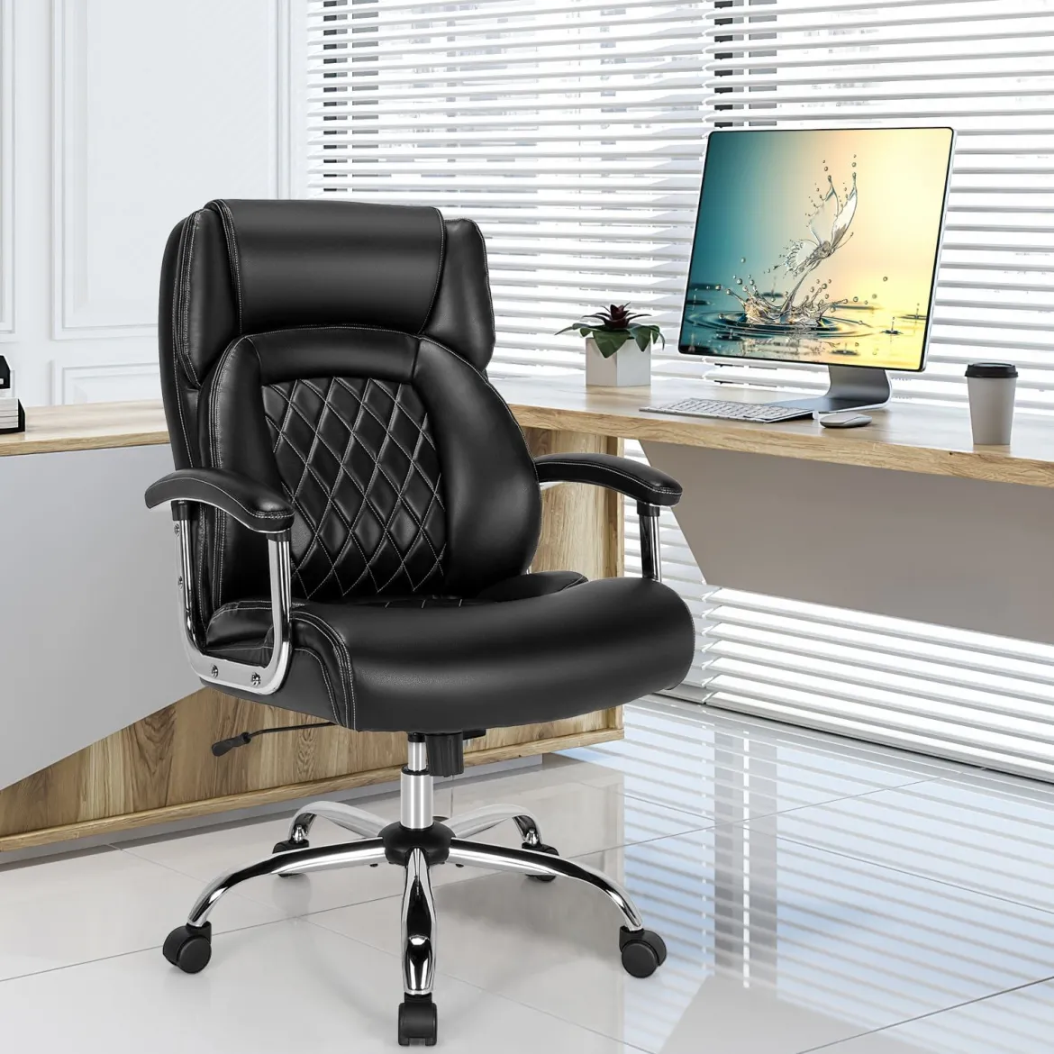 Chefsessel ergonomischer Bürostuhl bis 225 kg belastbar Schreibtischstuhl mit Wippfunktion