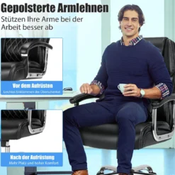 Chefsessel ergonomischer Bürostuhl bis 225 kg belastbar Schreibtischstuhl mit Wippfunktion