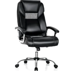 Chefsessel mit hoher Rückenlehne mit PVC-Leder gepolsterter Bürostuhl 67 x 68 x 114-122 cm Schwarz