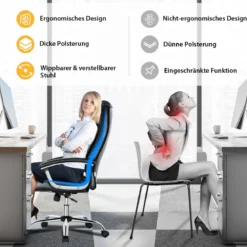 Chefsessel mit hoher Rückenlehne mit PVC-Leder gepolsterter Bürostuhl 67 x 68 x 114-122 cm Schwarz