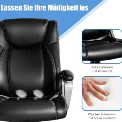 Chefsessel mit Verstellbarer Lendenwirbelstütze Ergonomischer Bürostuhl 78,5 x 68,5 x 109,5-119 cm Schwarz